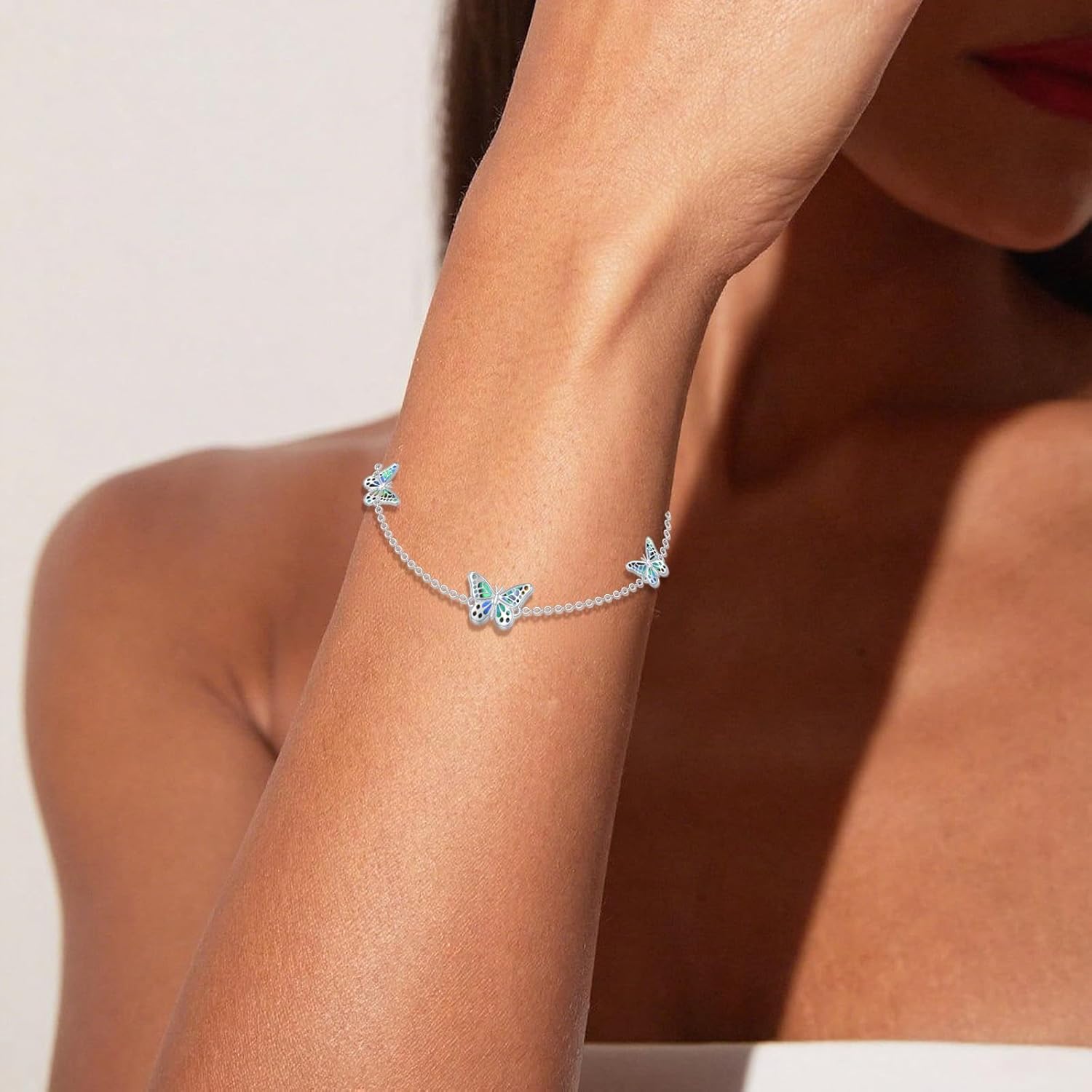 Abalone Shell Butterfly Bracelet for Women, 925 Sterling Silver Adjustable Charm Bracelet, Boho Beach Jewelry Gift Idea - Image 4