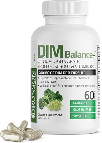 Miniatura 9 de Bronson DIM Balance+ D-glucarato de calcio, brotes de brócoli y vitamina D3 200 mg de DIM por cápsula apoya el metabolismo de estrógeno y los