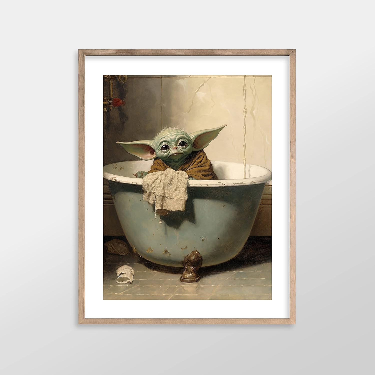 Star Wars Bathroom Décor Art Print - Premium Giclee Fine Art Print - Aesthetic Modern Vintage Painting Style Darth Vader Stormtrooper Yoda Print Poster for Bathroom Wall Decor, Ready to Frame