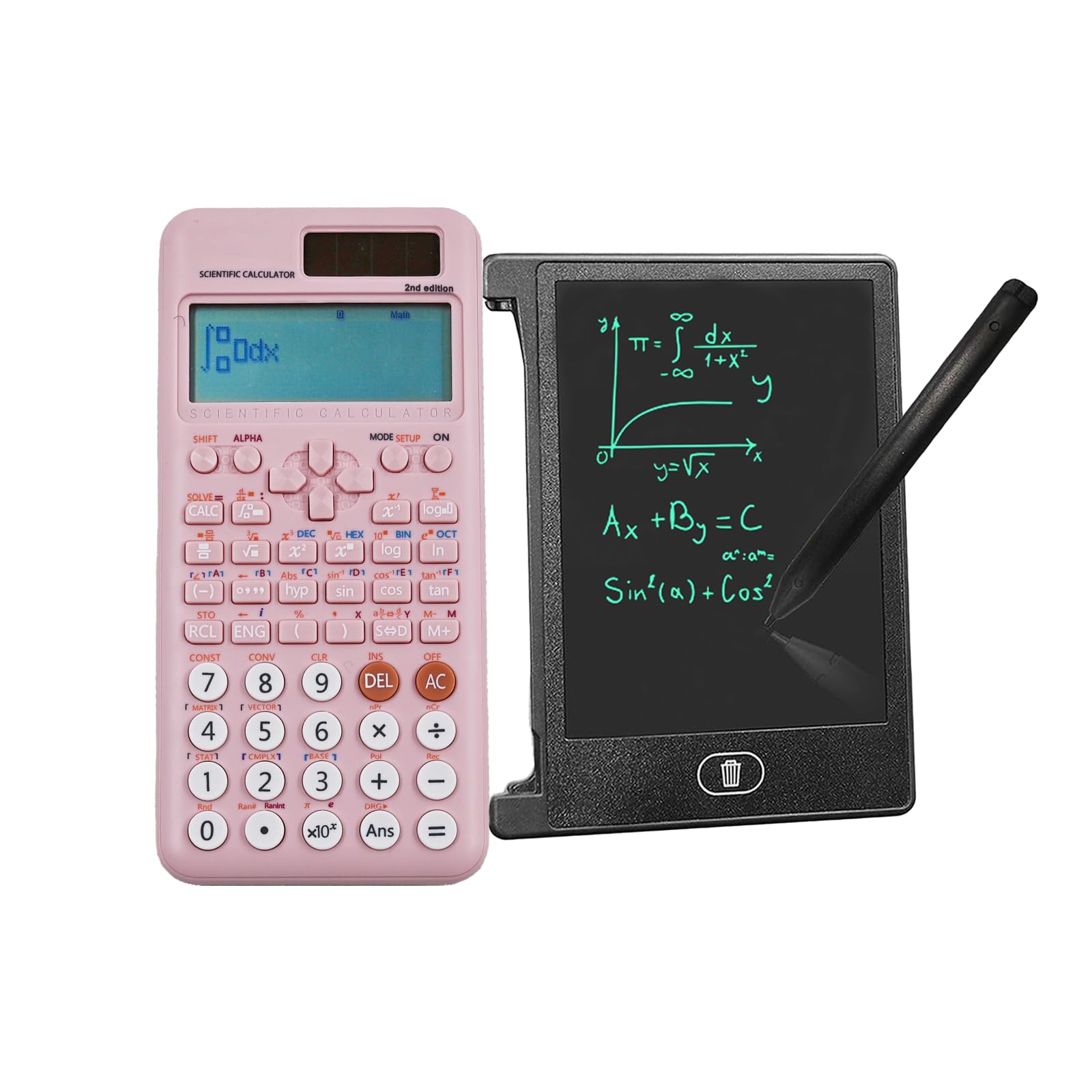 Battery & Solar Scientific Calculator Compatible with FC-991ES Plus 2nd Edition with 4.4 Inch LCD Erasable Writing Tablet, Math Calculator with 417 Function with Notepad for School, Office(Pink)