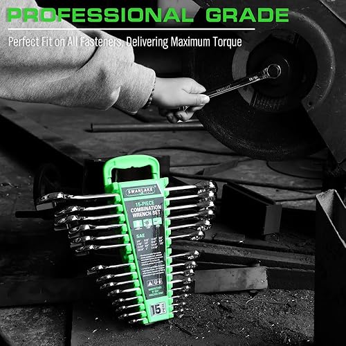 Miniatura 6 de SWANLAKE GARDEN TOOLS Juego de llaves SAE de 15 piezas, juego de llaves combinadas de primera calidad con muesca en V, SAE de 14 a 1 pulgada, par