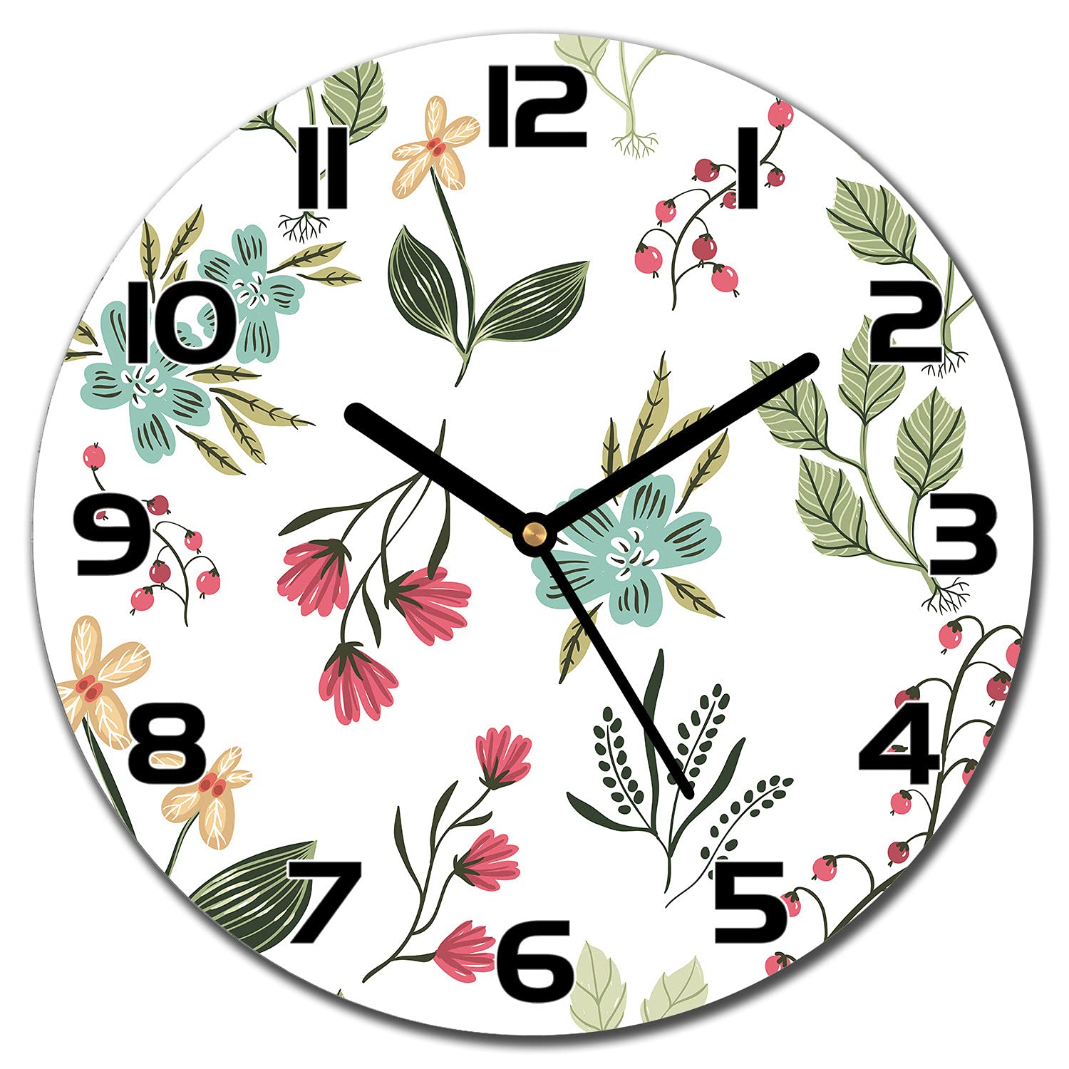Horloge en verre 30 cm murale cuisine salon moderne motif Fleurs de Baies