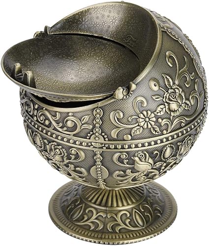 Miniatura 6 de Cenicero redondo de aleación antigua, cenicero, cenicero de metal, retro para oficina, hogar, decoración (castillo de bronce)
