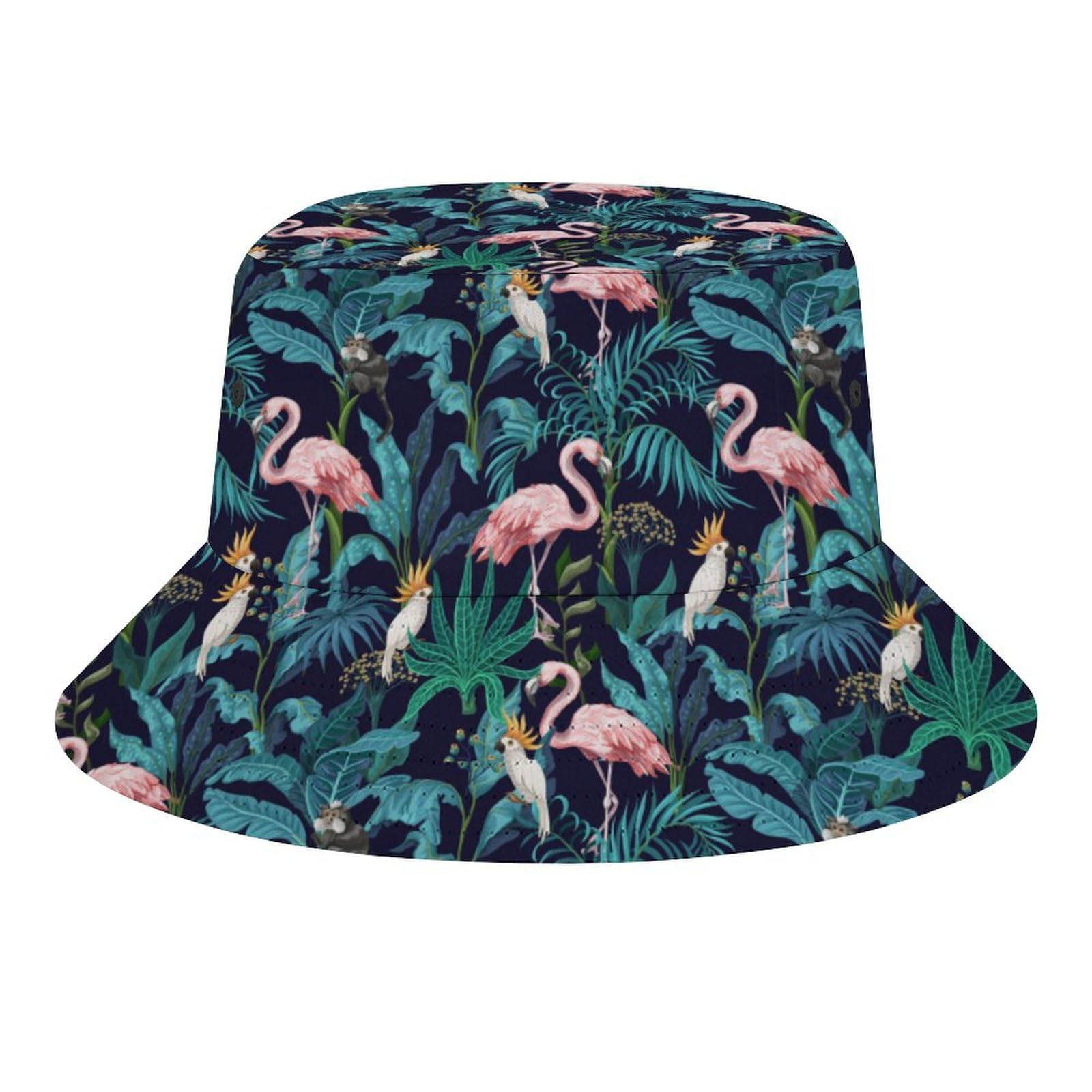 Fabretto Unisex Jungle Trees Flamingo Bucket Hat For Women Men Packable Fisherman Hat Sun Cap Travel Outdoor Beach Caps