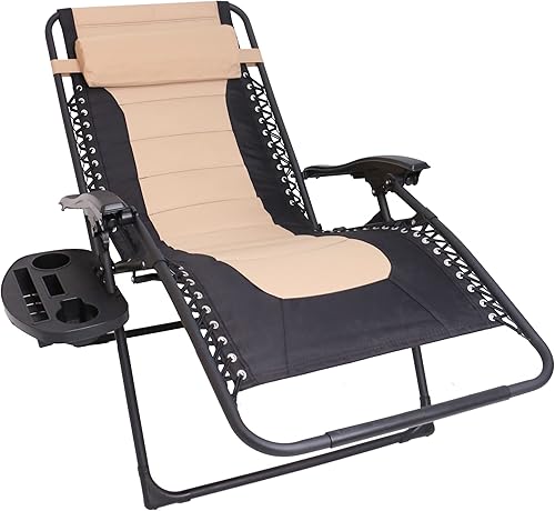 Miniatura 5 de BTEXPERT Juego de 2, sillas reclinables acolchadas de gran tamaño con gravedad cero, tumbona reclinable plegable, para jardín al aire libre, tumbona