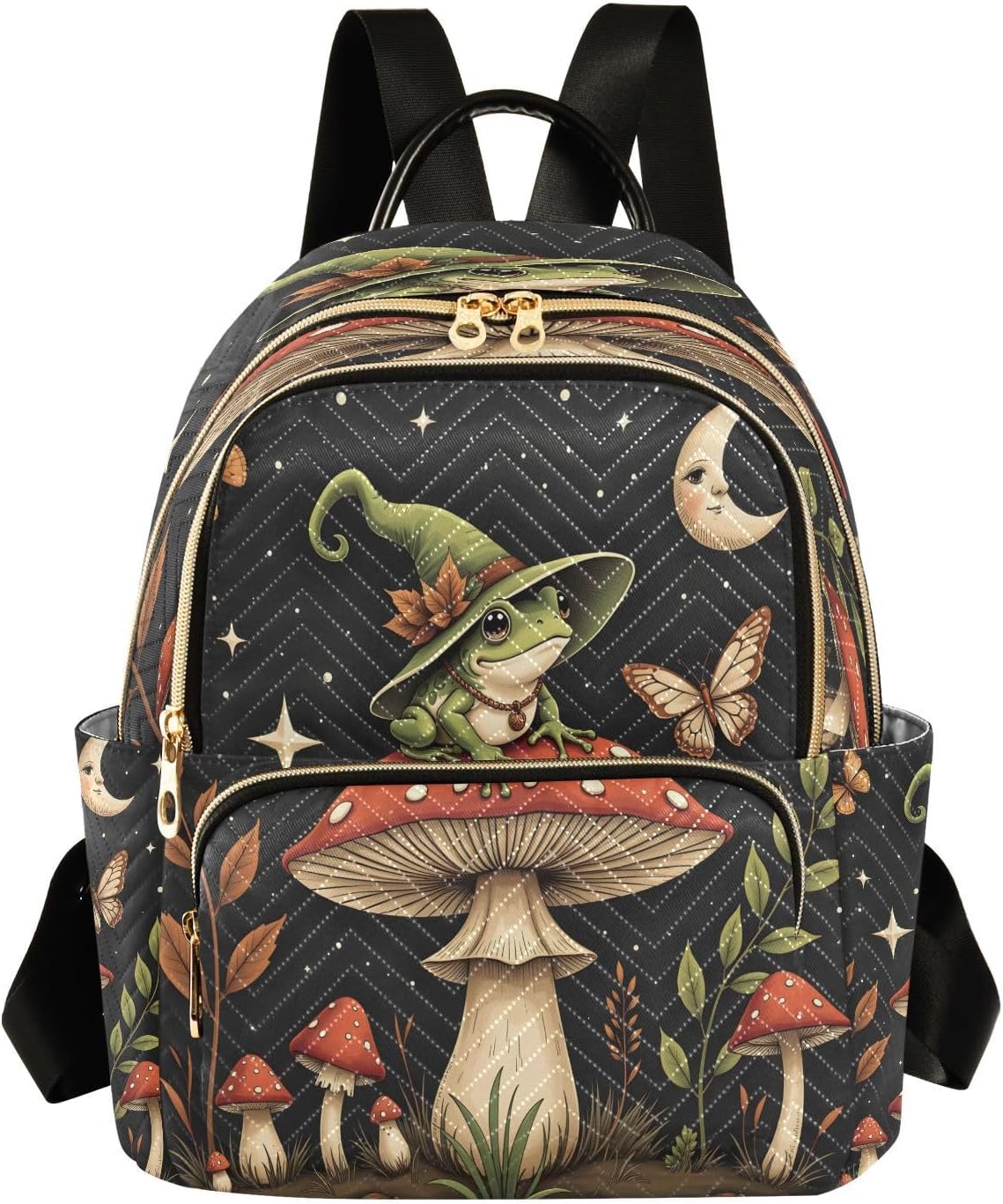 ALAZA Funny Frog Mushroom Small Backpack for Women Fashion Backpack Purse Lightweight Casual Daypack Back Pack Travel Bag, S