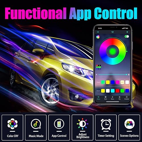 Miniatura 2 de Miytsya 1 tira de luces LED para automóvil, 16 millones de colores, 5 en 1 con fibra óptica de 236 pulgadas, luces interiores RGB multicolor para