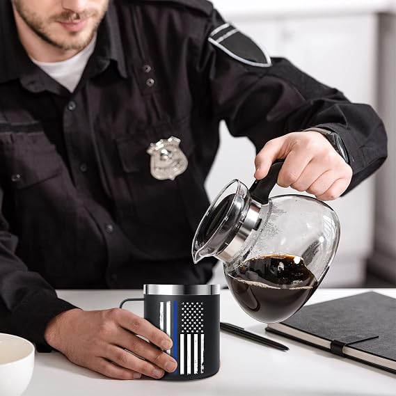 Thin Blue Line Police Mug Retirement Gifts Travel Mug With Lid for Coffee Cup Cold Drinks Back The Blue Gear Correctional for Him 12oz