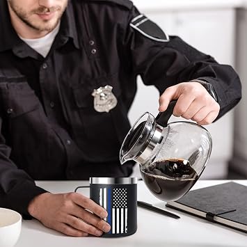 Thin Blue Line Police Mug Retirement Gifts Travel Mug With Lid for Coffee Cup Cold Drinks Back The Blue Gear Correctional for Him 12oz