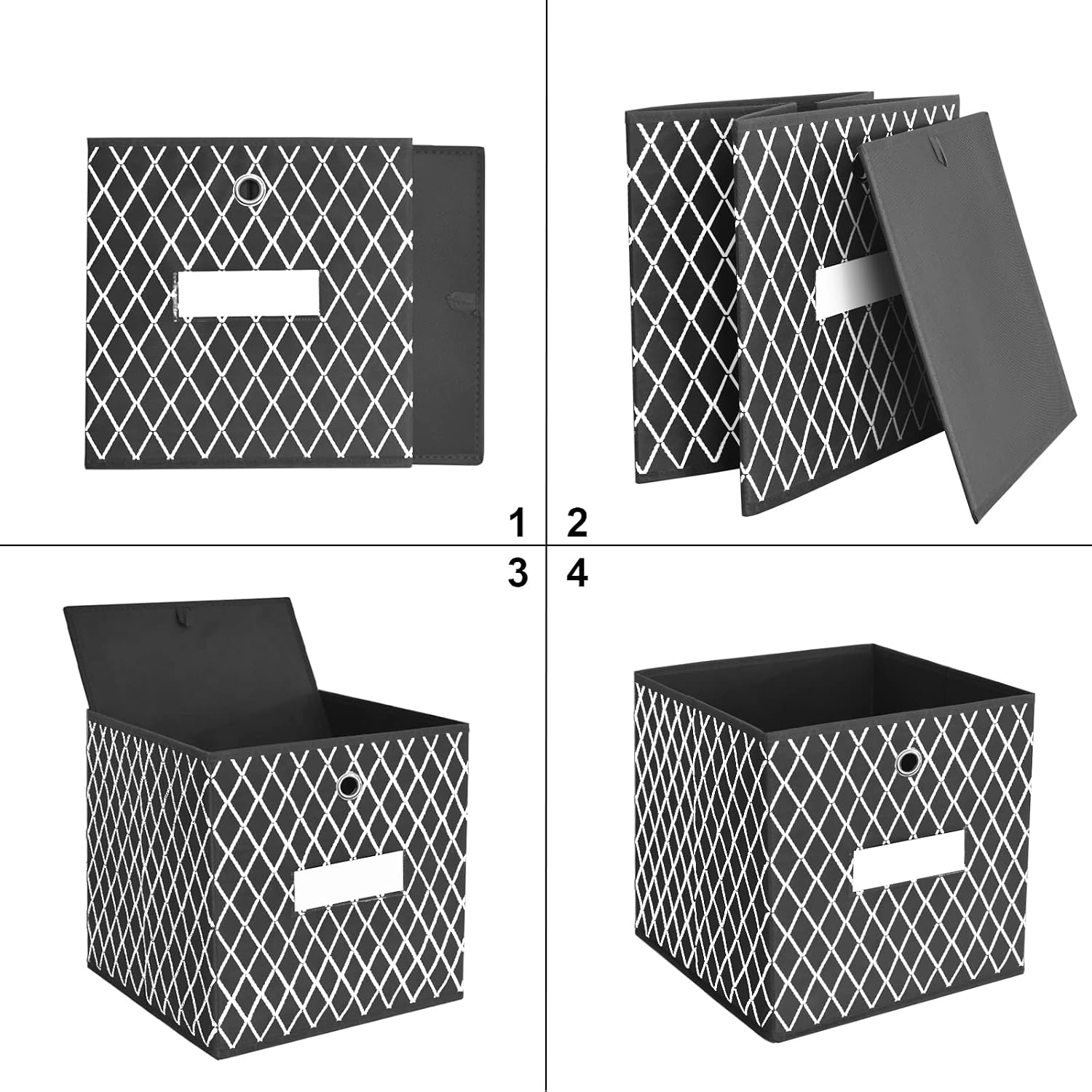 Cube Storage Organizer Bins - 13x13 Inch Cubical Boxes Foldable Fabric Basket Drawer Container with Label Window & Metal Ring Handle for Kids Toys,Clothes,Closet,Kallax Shelf,Nursery,Set of 6 (Gray)
