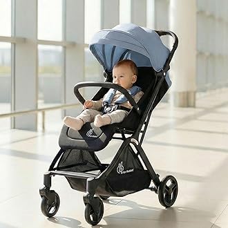 R for Rabbit Street Smart Ace Auto Fold Stylish Newborn Baby Stroller| Aluminum Frame Pram with One Click Fold |Travel Friendly Cabin Trolley Stroller for 0-3 Years Kids||(Blue Black)
