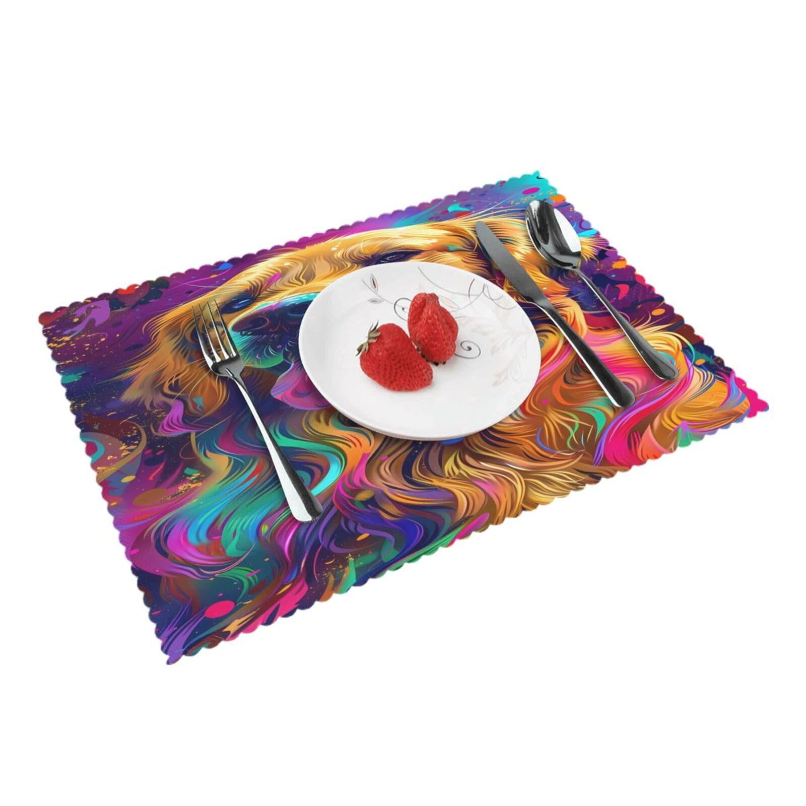 Colorful Golden Retriever Placemats Set of 4 Print Table Mats Place Mats Table Decor for Kitchen Dining 12X18 in