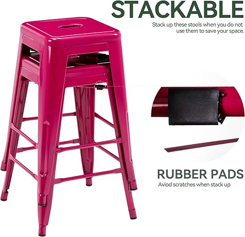 Miniatura 23 de Vogue Furniture Direct Taburetes de bar de metal de 24 pulgadas, taburetes de bar de altura de mostrador, taburetes apilables para interiores y