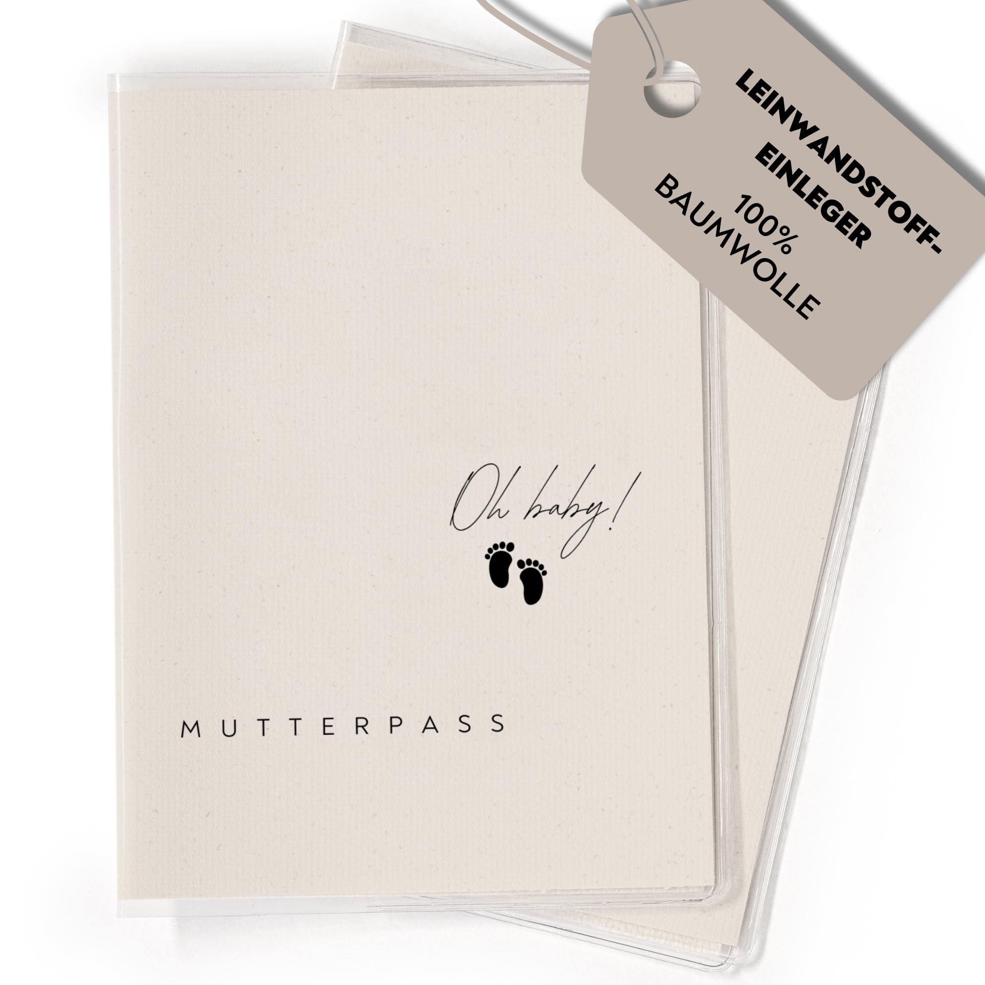FreudenPost® Premium Mutterpasshülle aus Leinwandstoff - Geschenk zur Schwangerschaft & Geburt - Fach für Ultraschallbilder - stilvoll & langlebig (Oh Baby)