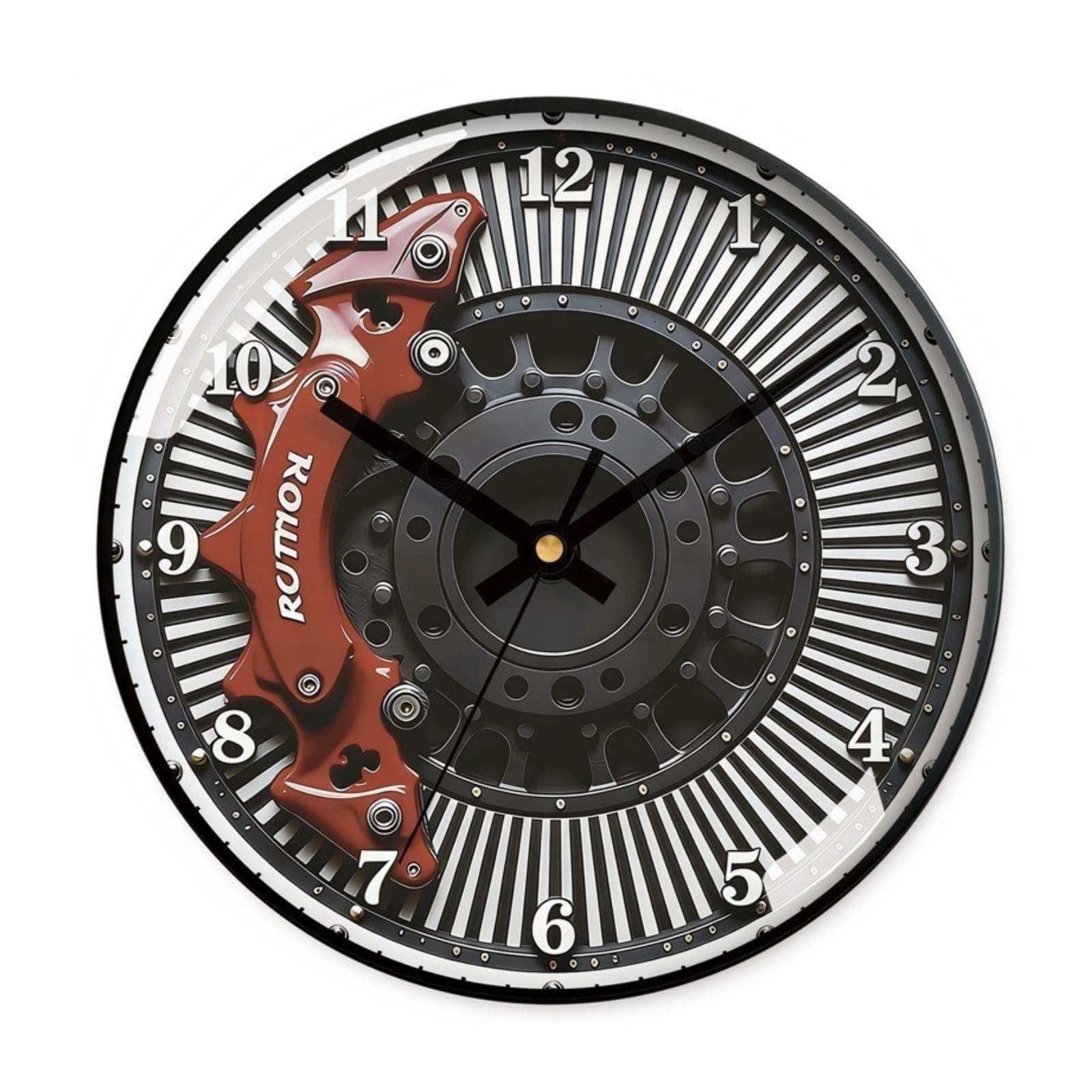 Orologio da Parete Rotondo con Design, 35cm 14 Pollici, Orologio Da Parete Industriale Con Design A Disco Freno, Cornice Nera, Modello 4