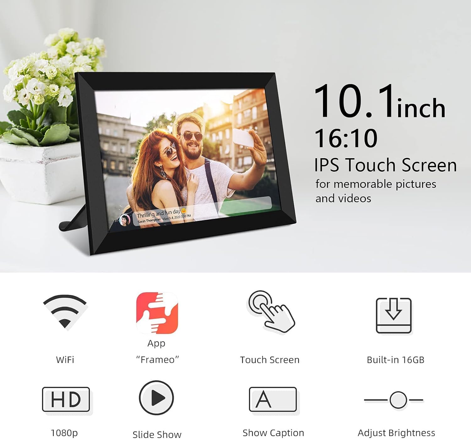 FRAMEO WiFi Digital Picture Frame, 10.1 Inch WiFi Photo Frame, FHD IPS