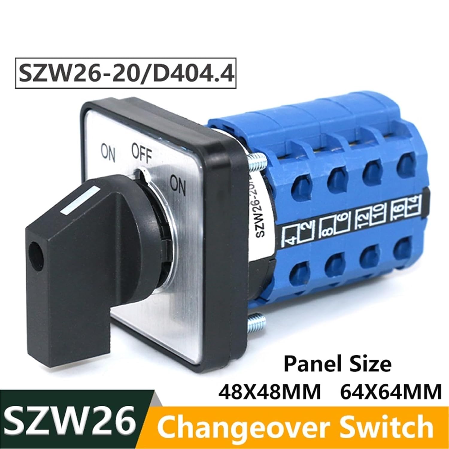 SZW26/LW26-20/D404.4 ON Off ON 20A64X64mm 48X48 Panel Four Pole 16 Terminals Electric Reversing Cam Changeover Switch 1Pcs(D404.4 ON Off ON 48)