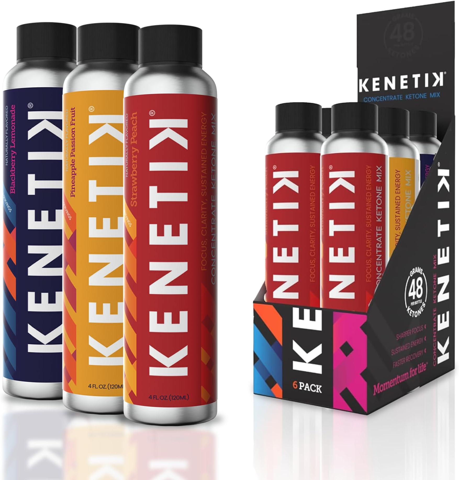 KENETIK Ketone Drink Mix, Exogenous Ketones Blend, Keto, Caffeine & Sugar Free, Vegan Supplement For Clean Energy & Mental Focus, Coffee Alternative with D-BHB - Variety, 6PK