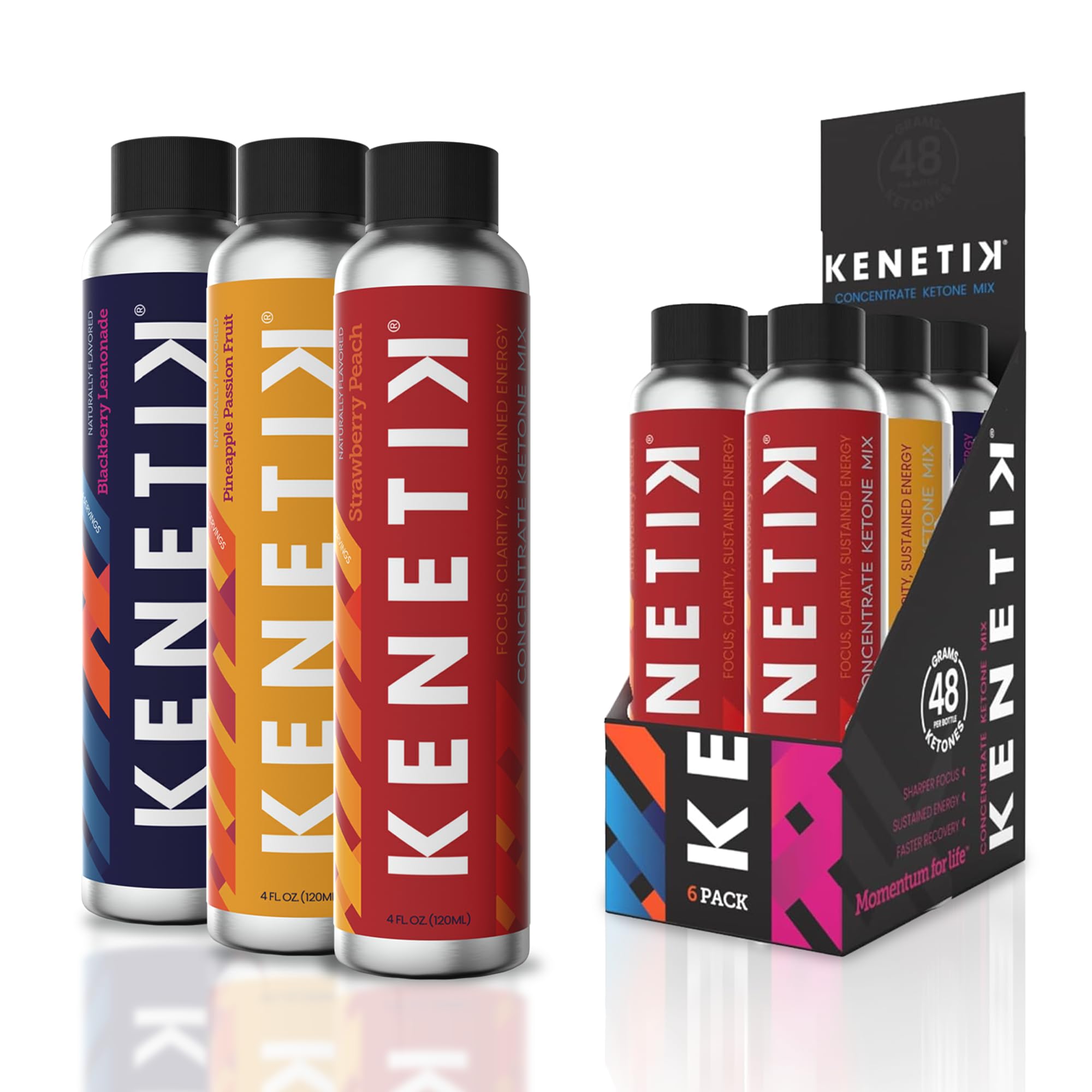 KENETIK Ketone Drink Mix, Exogenous Ketones Blend, Keto, Caffeine & Sugar Free, Vegan Supplement For Clean Energy & Mental Focus, Coffee Alternative with D-BHB - Variety, 6PK