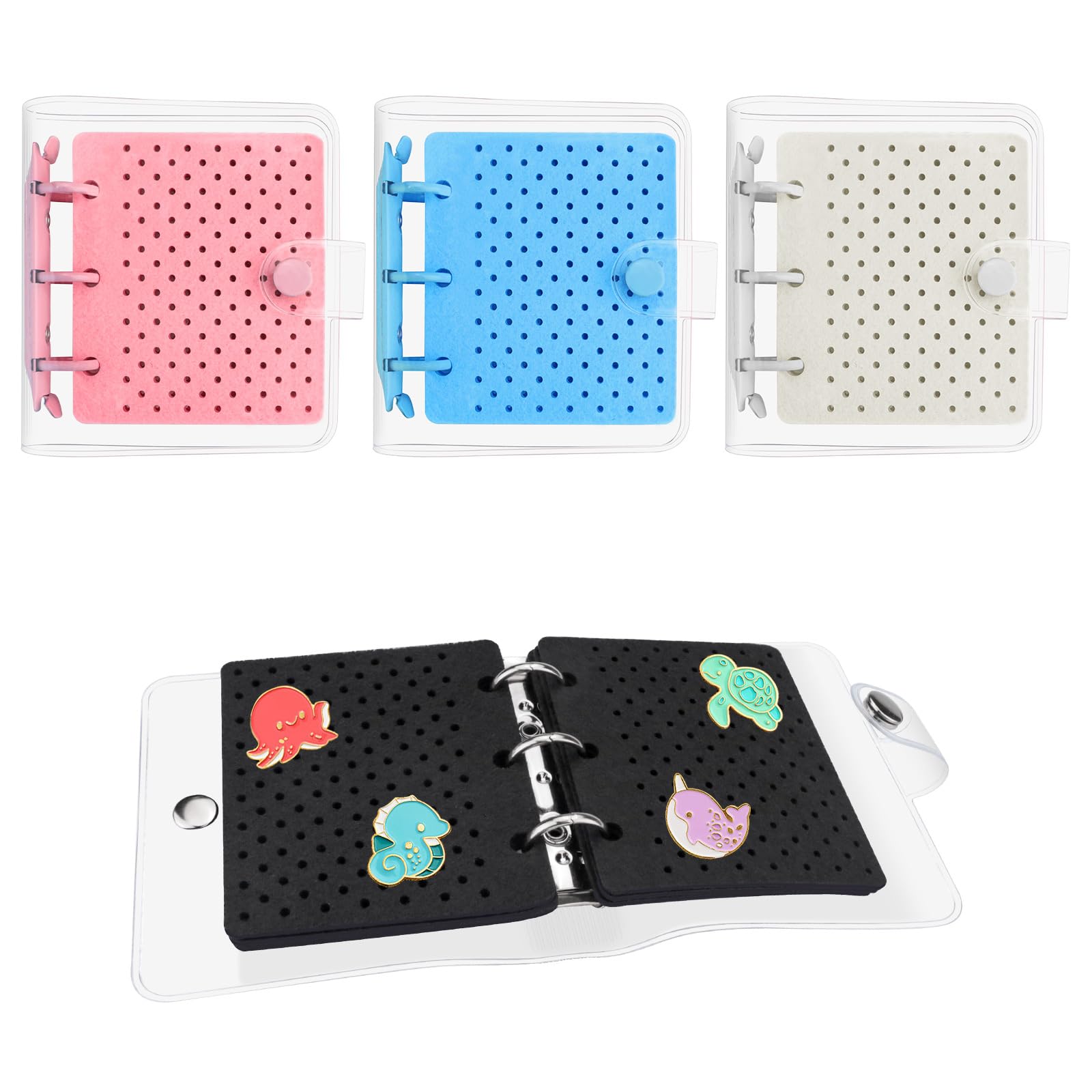 GTILE 4 PCS Mini Enamel Pin Display Book, Clear PVC Cover Pin Organizer with 24 Pages, Travel Trading Binder Holder, Pin Collection Book for Pins, Brooches, Badges Storage,Travel Collectors (4PCS)