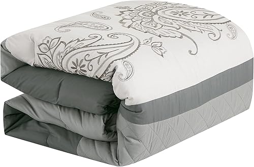 Miniatura 6 de Bedding Haus Juego de edredón de lujo de 7 piezas tamaño matrimonialQueen con fundas de almohada moderno y brillante de algodón color blancooro real