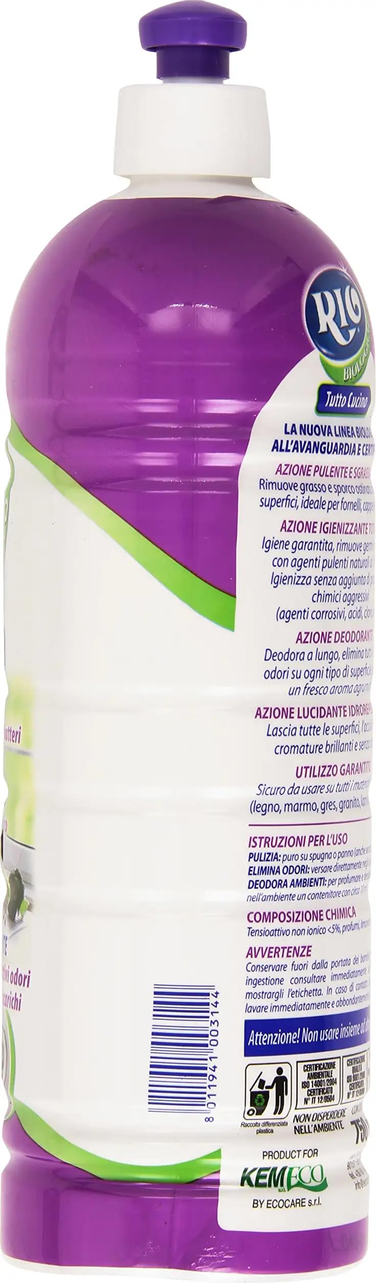 Rio - Limpiador de cocina Tutto Cucina, eficaz para todas las superficies lavables, perfumado con esencia Verdello, 750 ml + llavero Beni Culinari gratuito