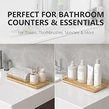 Toilet Paper Basket Organizer, Oak Wood Toilet Tank Tray with Metal Frame