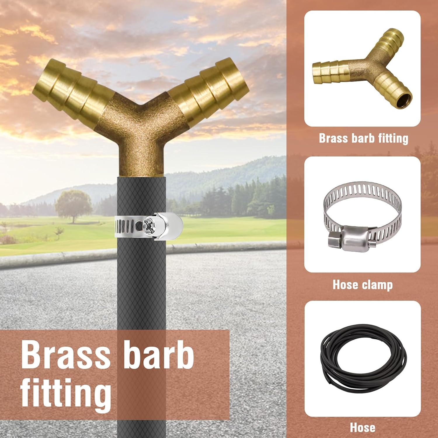 1/4" Brass Y Hose Barb Fitting, 3 Way Barbed Splitter Adapter,2PCS | For water/fuel/gas/Liquid/Air Line, 120 degree Wye Shape Joint Mender Connector, No Rupture Or Leak Water, Quick Installation