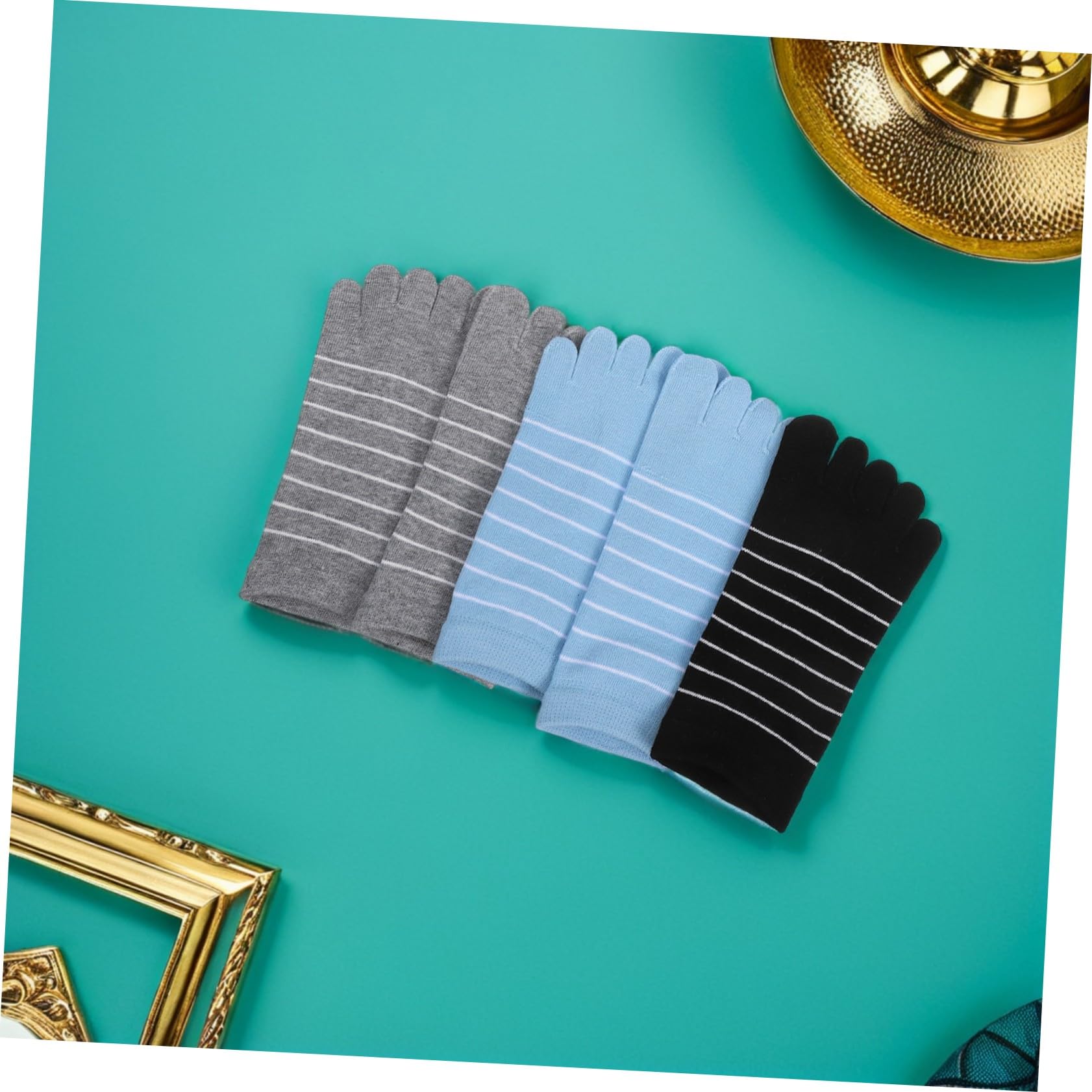LIFKOME Damen Zehensocken mit Streifenmuster, 5 Paar Baumwolle
