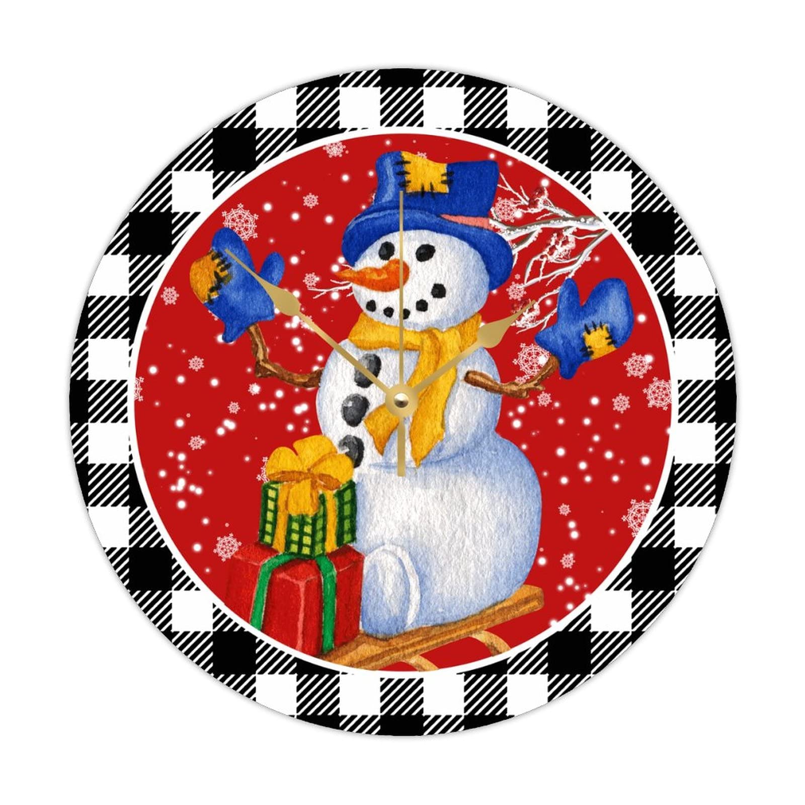 Horloge murale en bois Merry Christmas bonhomme de neige quartz 38cm