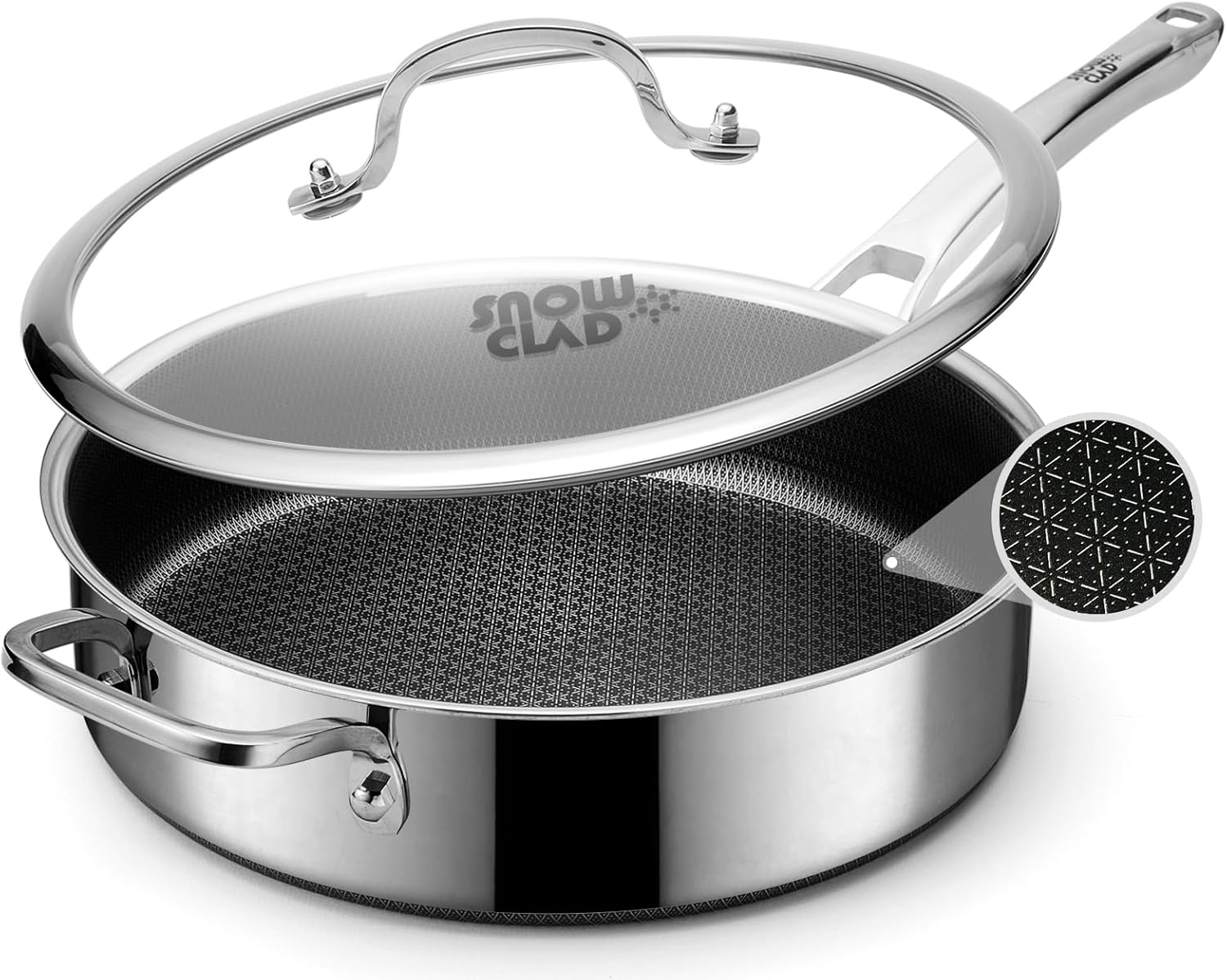 Frying Pans Nonstick with Lid,Hybrid Non Stick 5 Quart Saute pan,PFOA Free Cookware,Stainless Steel skillet,12 inch Deep Saute Pan,Dishwasher&Oven Safe,Works on All Cooktops