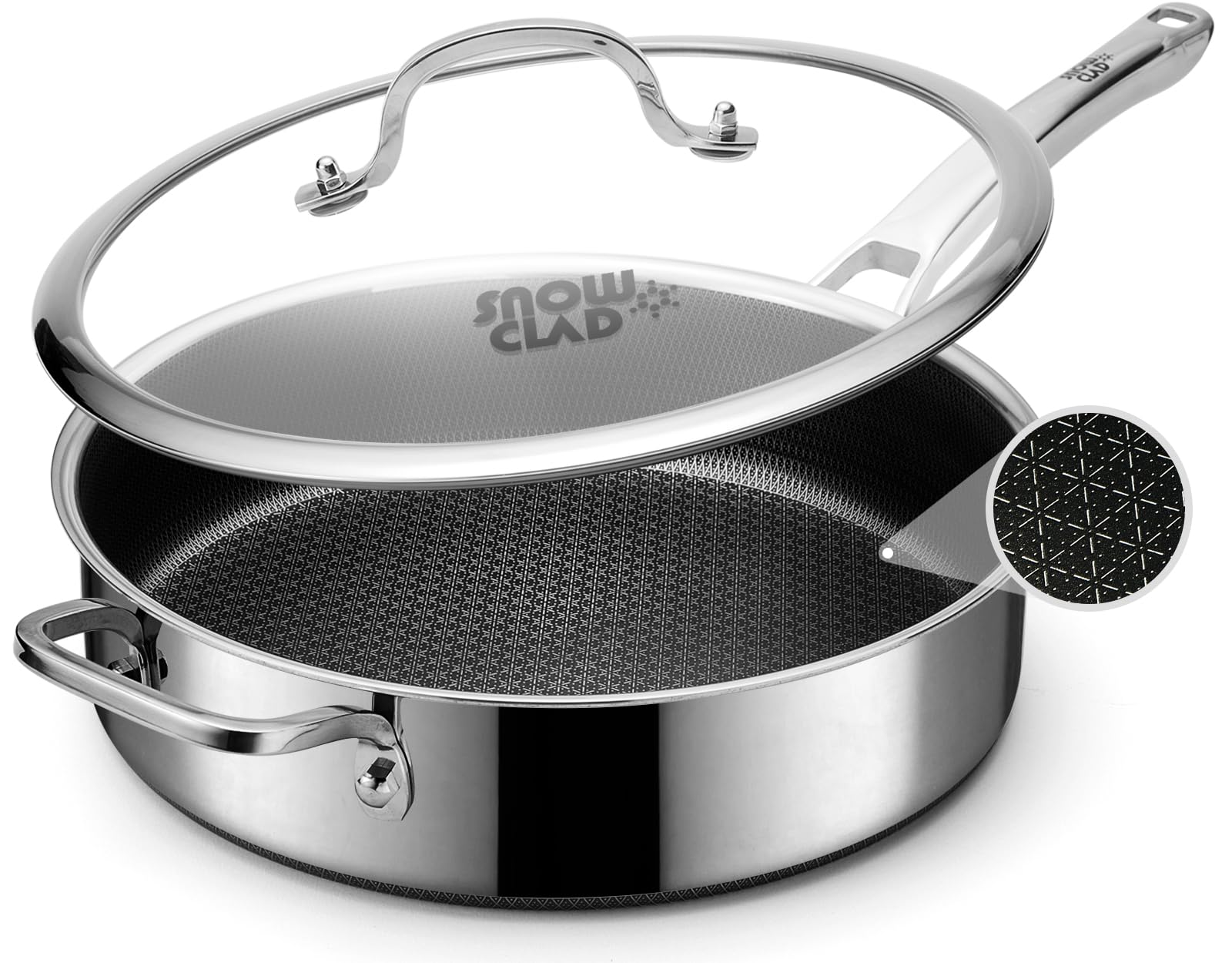 Frying Pans Nonstick with Lid,Hybrid Non Stick 5 Quart Saute pan,PFOA Free Cookware,Stainless Steel skillet,12 inch Deep Saute Pan,Dishwasher&Oven Safe,Works on All Cooktops