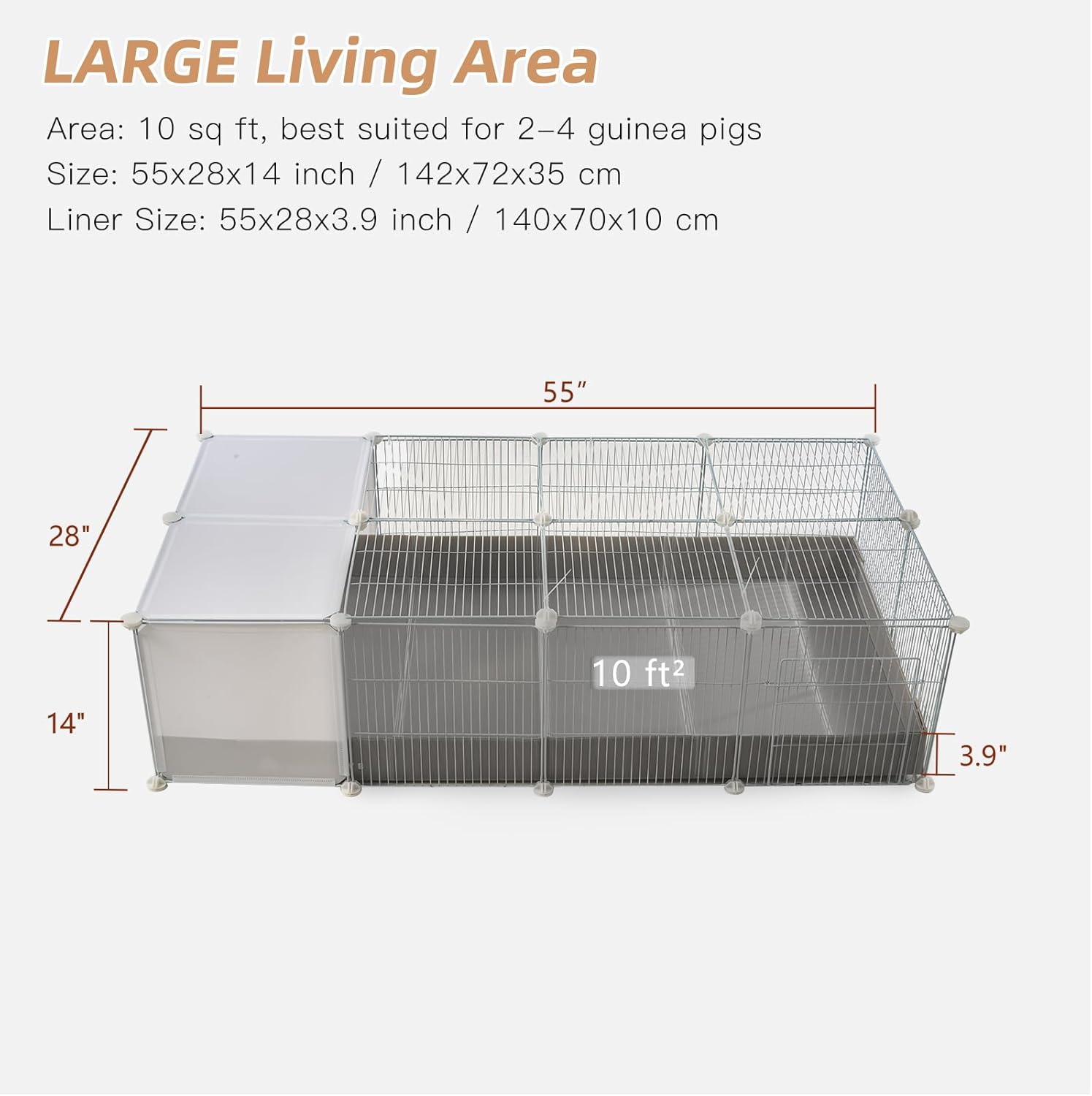 Corrugated Plastic Guinea Pig Cage Liner 55x28x3.9inch for 4x2 14inch Panels Grids Rabbit CNC Cage Liner