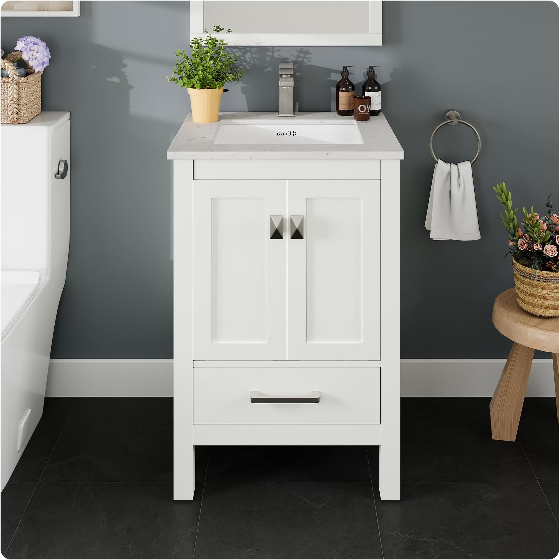 London 24 in. White Single Sink Bath Vanity with Carrara Quartz Top