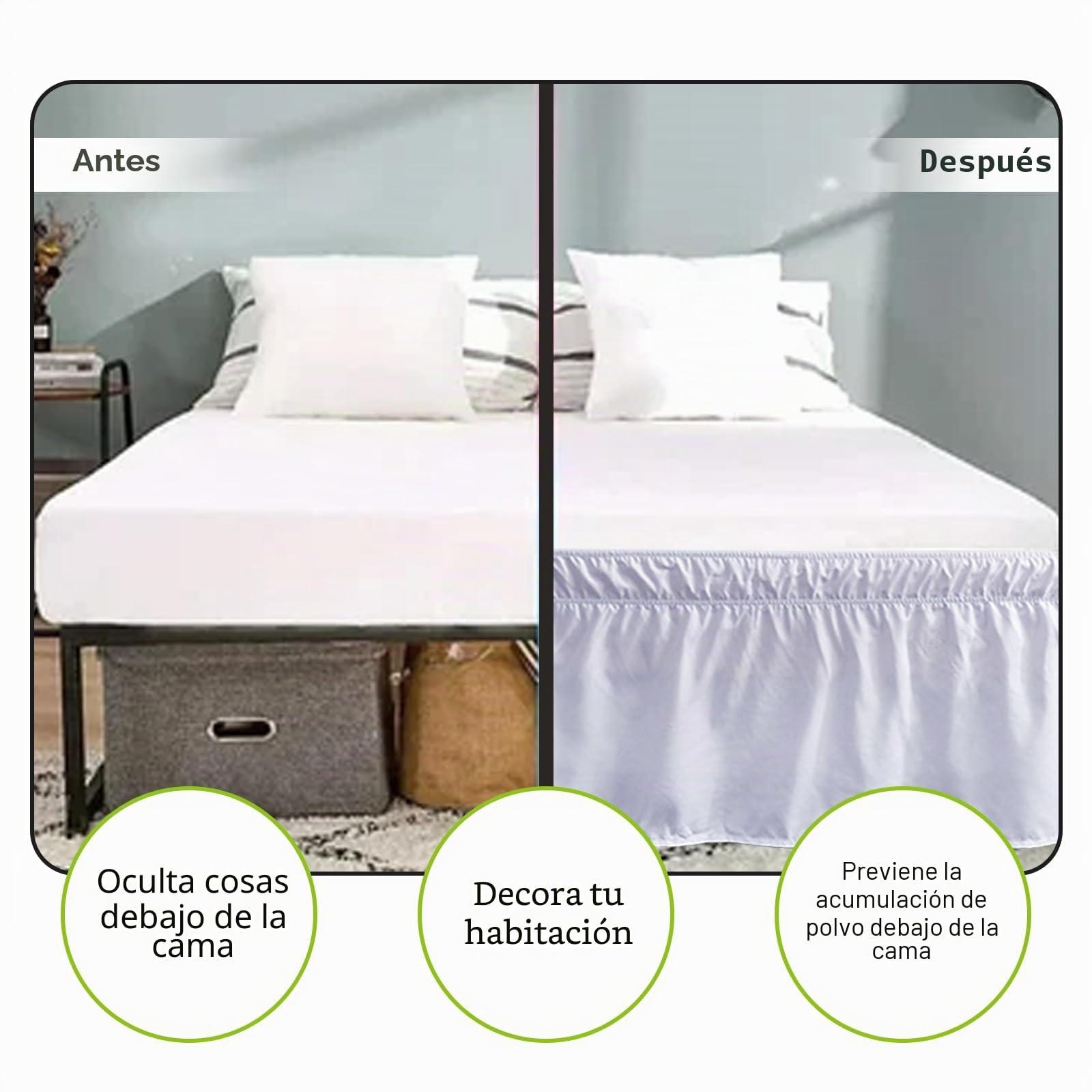 Faldón de cama plegable, 150 x 200 x 38 cm, faldón de cama para envolver, envoltura elástica con volantes, faldón de cama liso con volantes, faldón de cama, cenefa de cama resistente a la decoloración