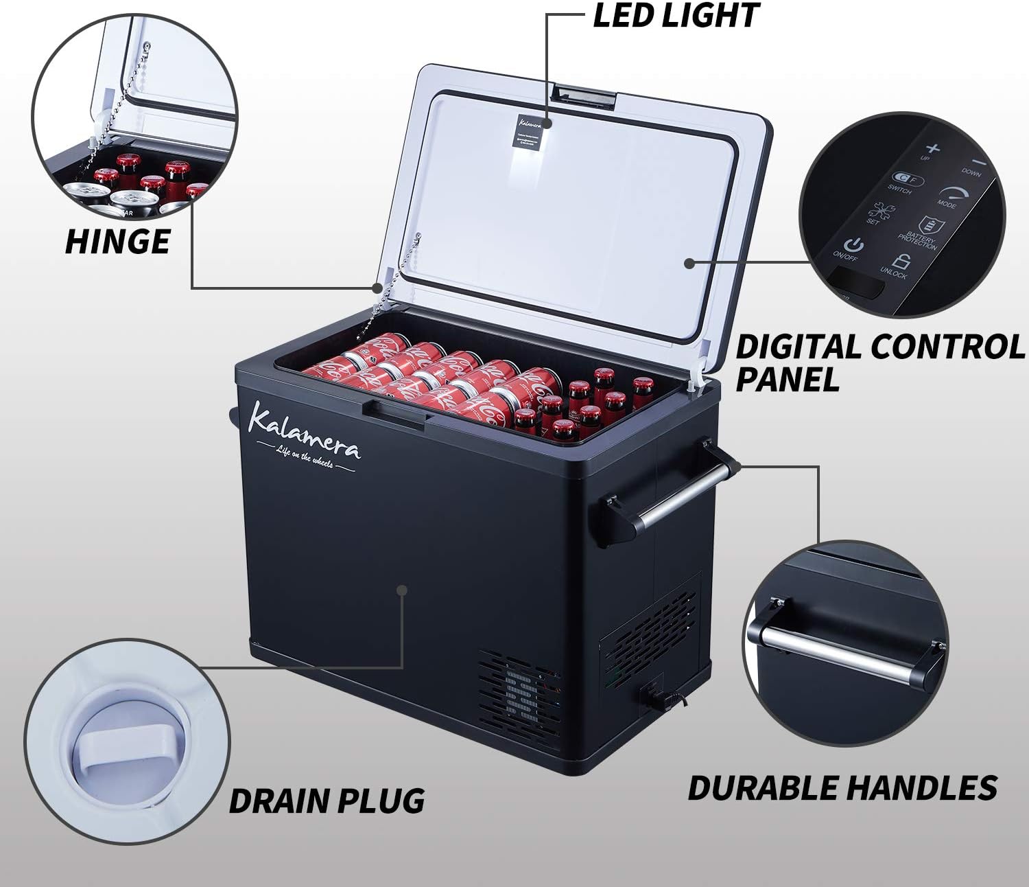 Kalamera Portable Refrigerator for Car, 52 Quarts Car Cooler for Camping | -4°F to 50°F Compressor Based Electric 12V Fridge for Vehicles and Trucks | AC and DC Travel Freezer for RV : Automotive