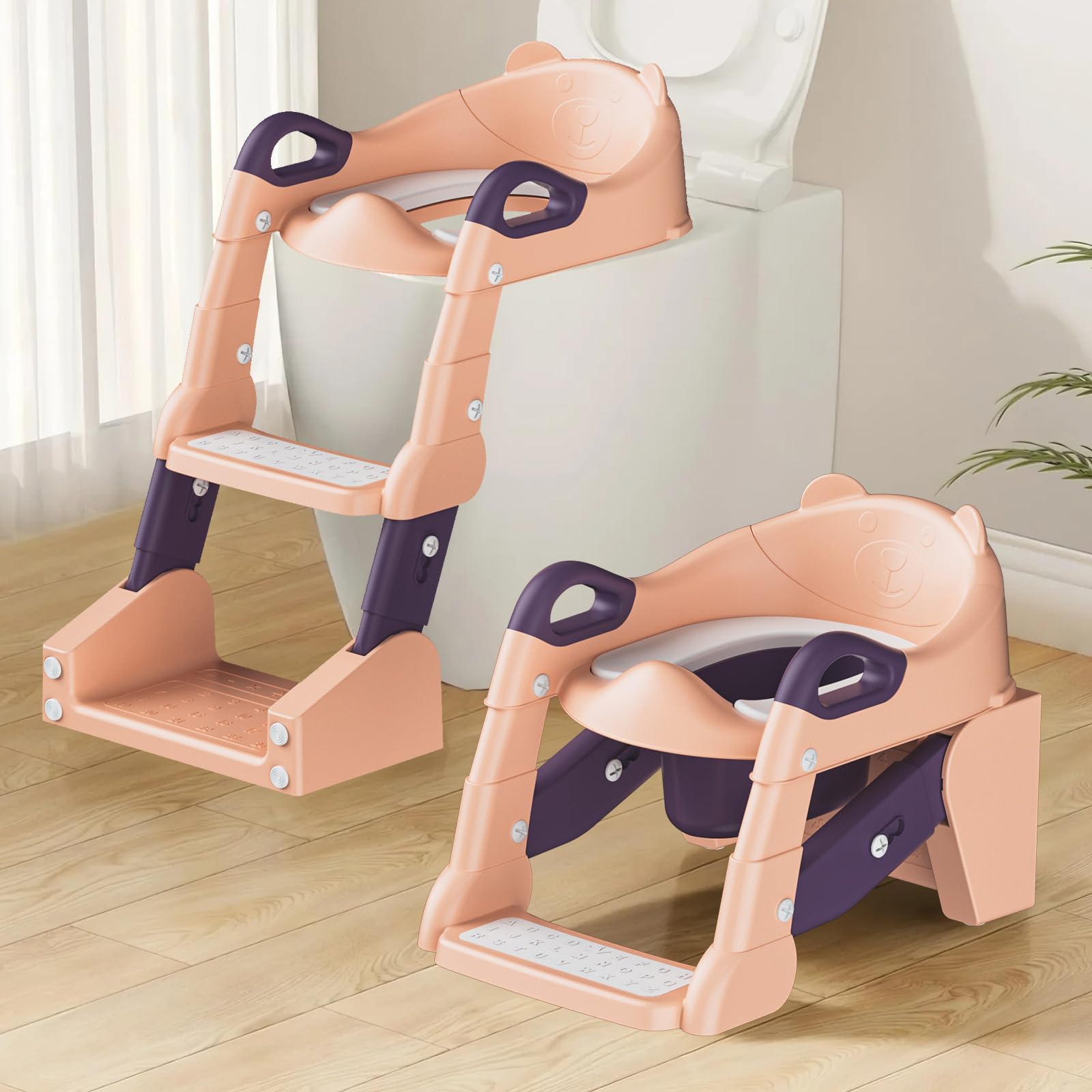 Sedile WC Per Bambini 2 In 1 Con Scaletta - Vasino Rimovibile E Riduttore Con Paraspruzzi, Antiscivolo, Per Bambini E Bambine (adatto A WC Standard) - 3