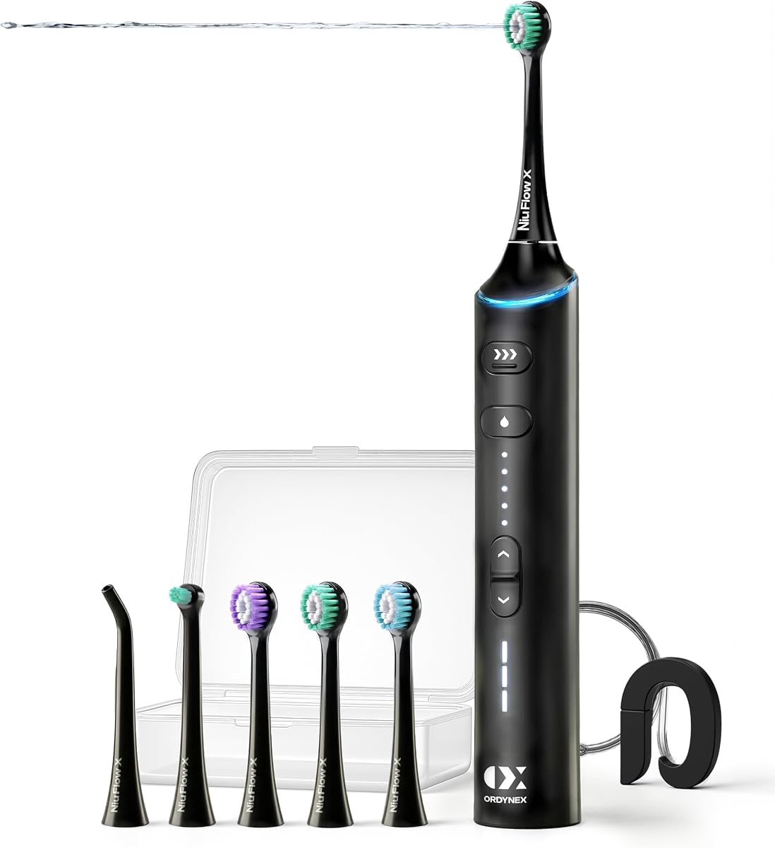 Combo de cepillo de dientes eléctrico sónico con hilo dental de agua para adultos – Kit de cuidado bucal inalámbrico recargable para viajes, 5 modos duales para dientes y aparatos ortopédicos sensibles, eliminación de placa