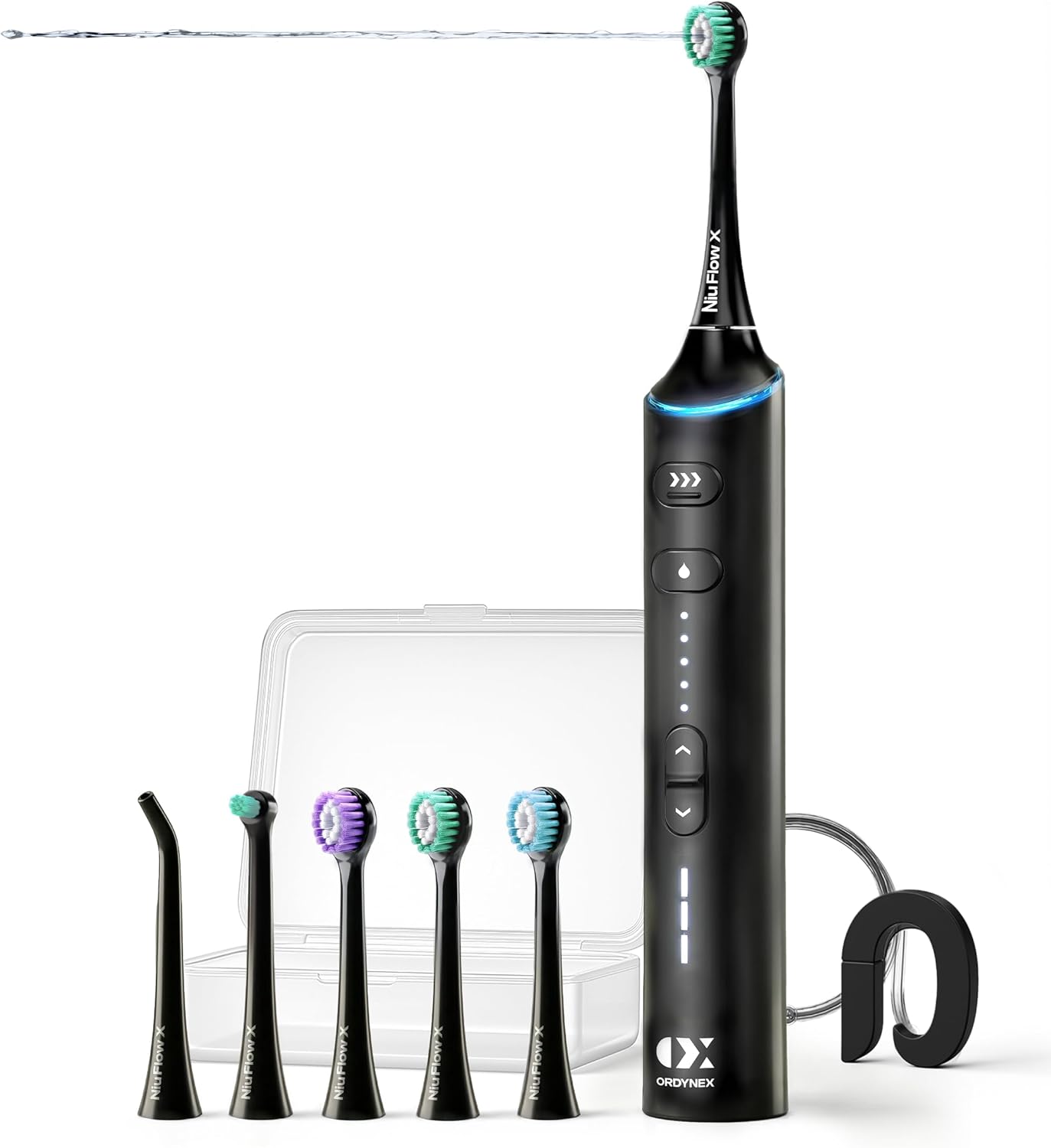 Electric Toothbrush with Water Flosser Combo 2 in 1, Dual Motor Sonic Flossing Toothbrush for Adults, Professional Cordless Rechargeable Oral Care Kit for Braces & Travel | Black