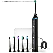 Electric Toothbrush with Water Flosser Combo 2 in 1, Dual Motor Sonic Flossing Toothbrush for Adults, Professional Cordless Rechargeable Oral Care Kit for Braces &amp; Travel | Black