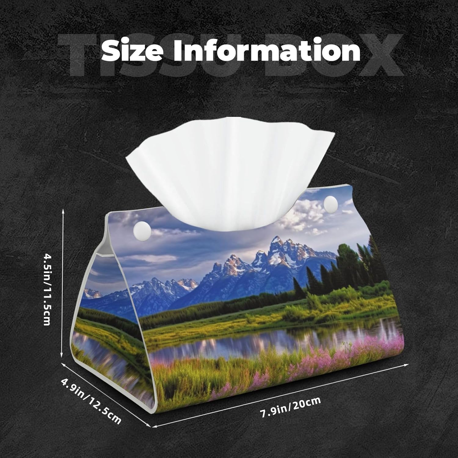 Grand Teton National Park Tissue Box Cover Rectangle, PU Leather Tissue Box Holder Stylish Facial Tissue Case Modern Decorative Facial Paper Organizer Dispenser for Tabletop, Bathroom, Car image 5