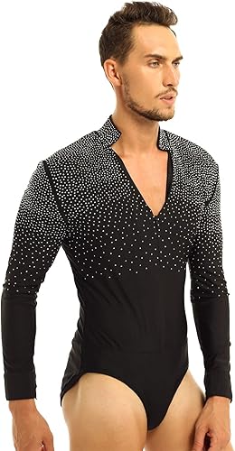 Miniatura 3 de Camiseta de baile de tango latino con diamantes de imitación brillantes para hombre