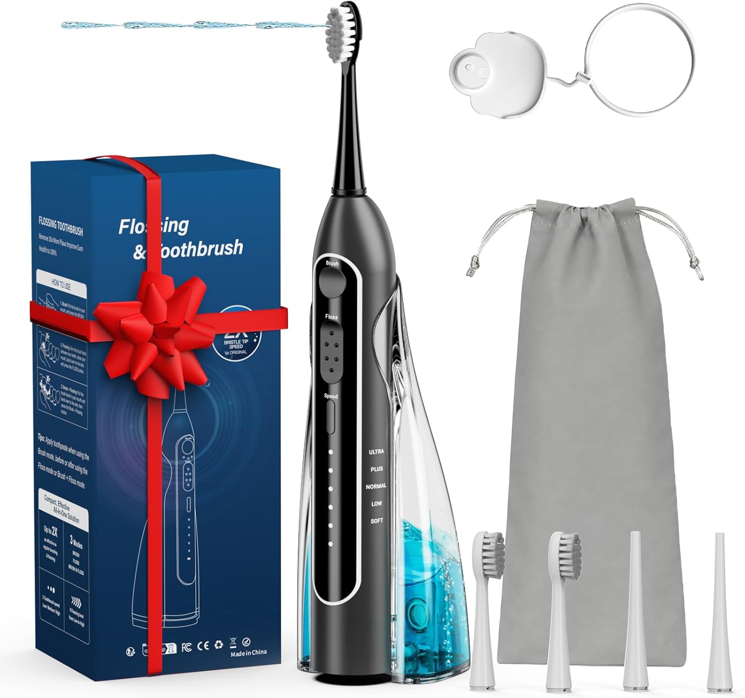 Portable Water Flosser for Teeth Travel Rechargeable Electric Toothbrush with Water Dental Flosser IPX8 200ML Oral Irrigator Cleaner with 5 Flossing Modes 3 Toothbrush Modes for Teeth,Gums,Braces Care