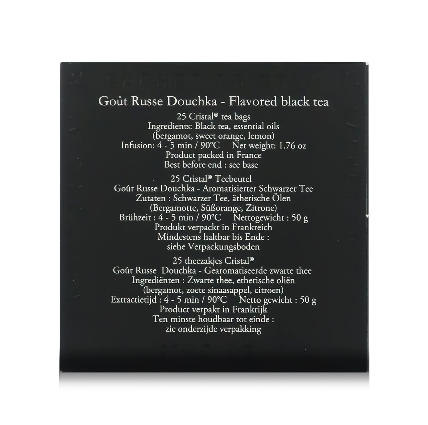 Goût Russe Douchka, Citrus Fruits-Flavoured Black Tea, Box of 25 Cristal® Teabags, Dammann Frère