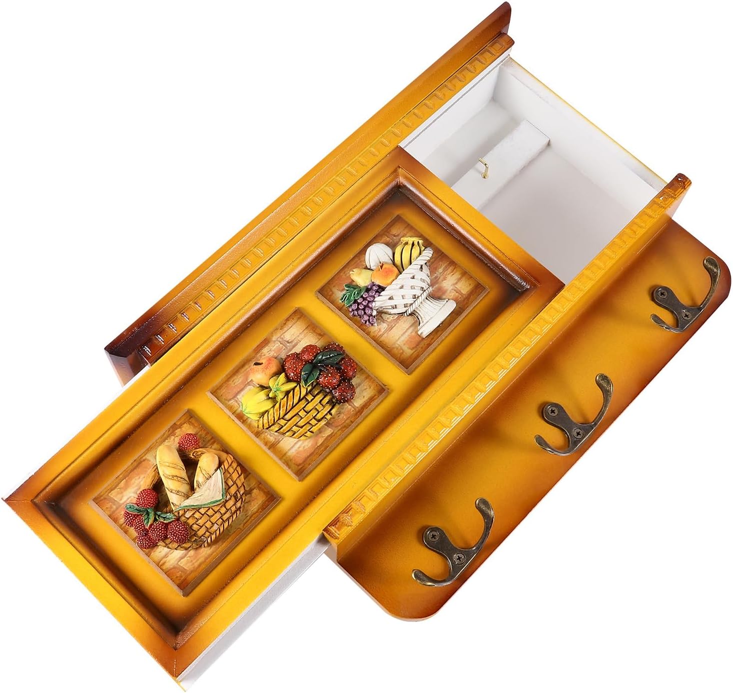 Vintage Wall-Mounted Storage Rack Key Holder with Shelf, Rustic Home Decor Organizer for Entryway, Sturdy Metal Key Hanger for Household Use