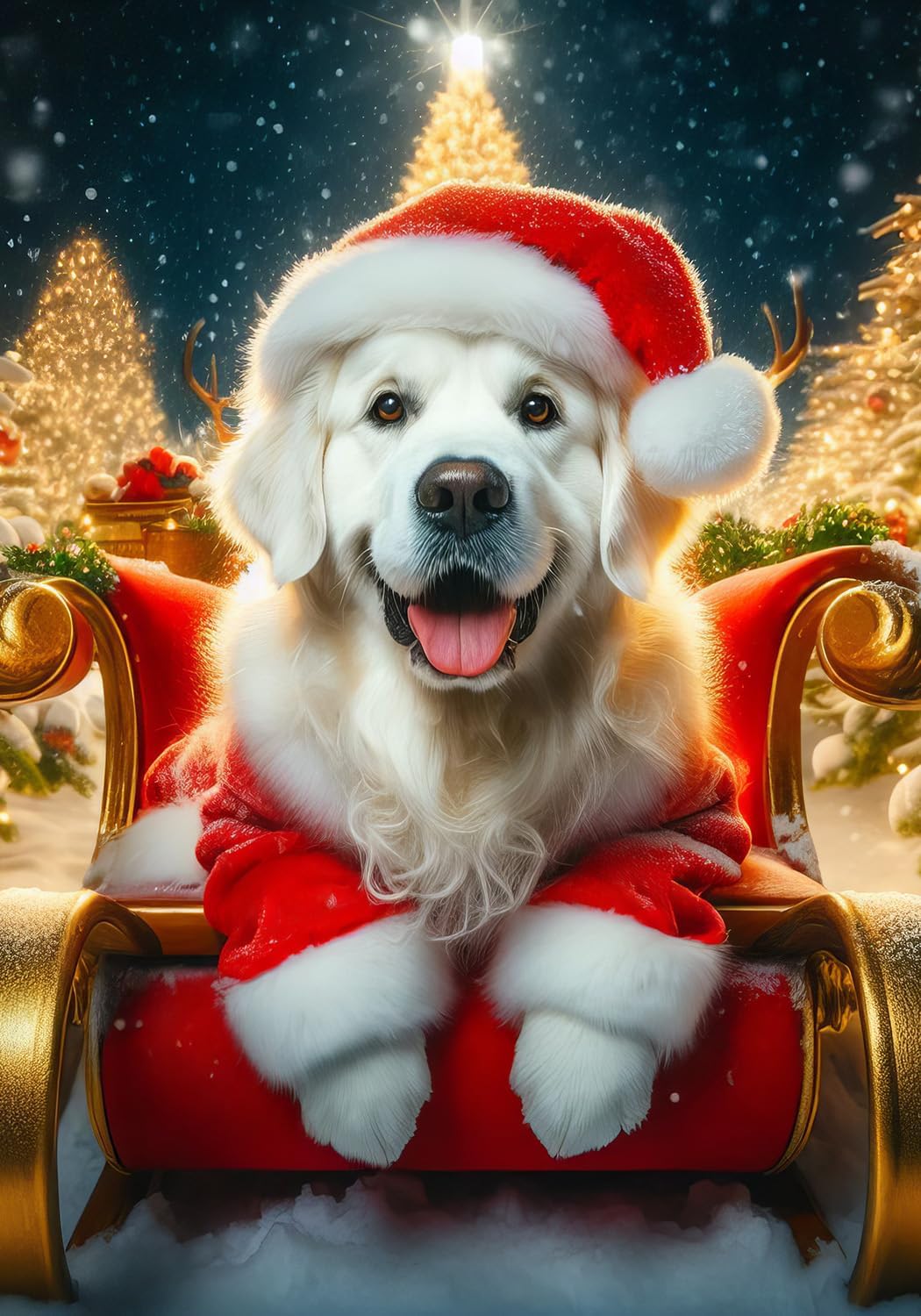 Golden Retriever White - Best of Breed DCR Christmas House Flag 28" x 40"