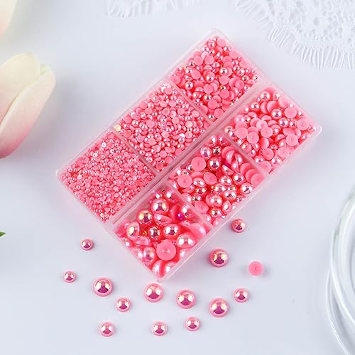 Miniatura 2 de Briskbloom 3600 medias perlas para manualidades, perlas de espalda plana AB rosa para vasos de álbumes de recortes, tamaños mixtos de 0.079 in,