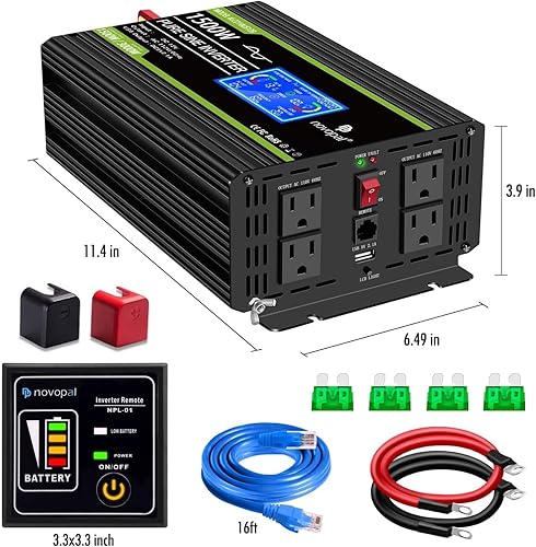 Miniatura 74 de Novopal Inversor de corriente de onda sinusoidal pura de 1000 W, convertidor de corriente de 12 V CC a 110 V/120 V CA, 4 salidas de CA, inversor