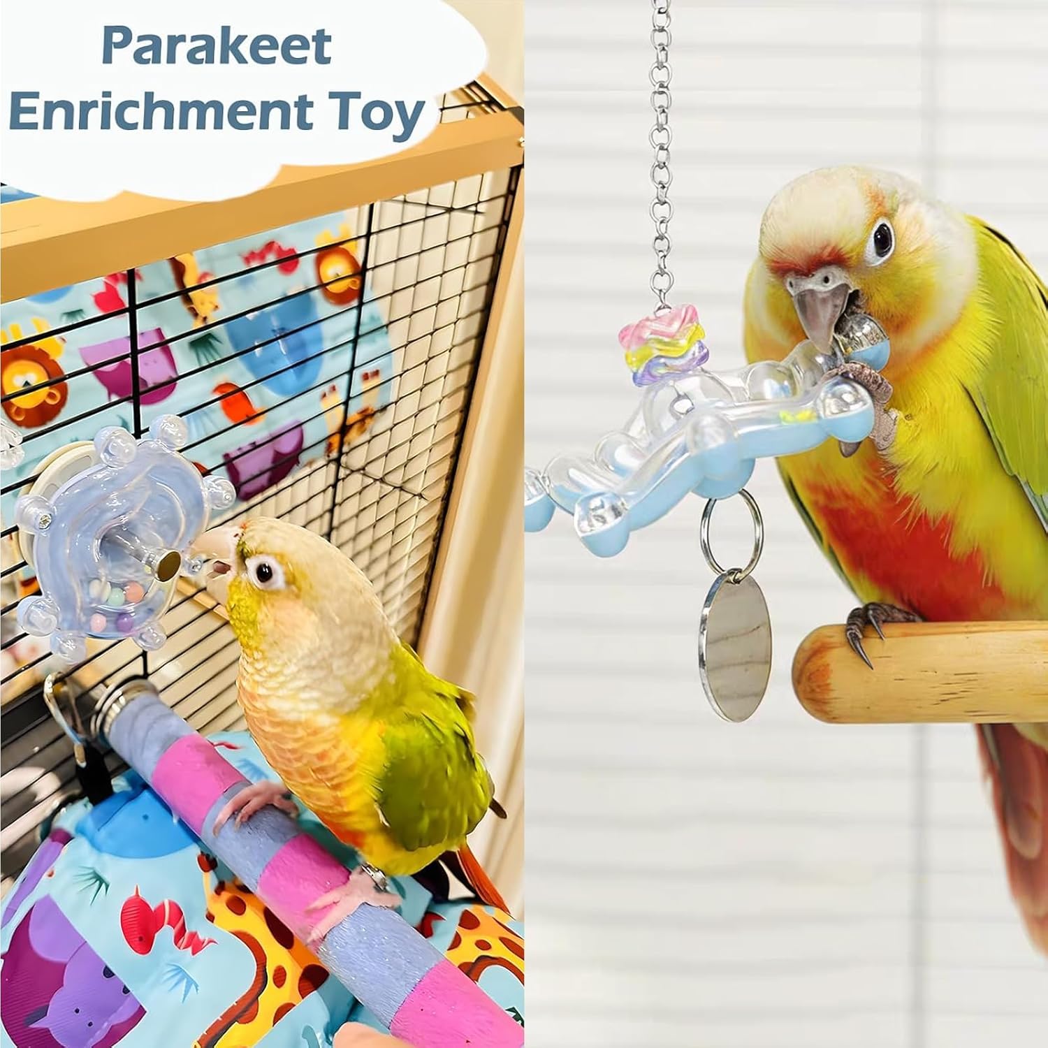 Bird Toys for Parakeets, Colorful Parakeet Toys Wheel, Interactive Spinner Rattle Parrot Toy, Cockatiel Toy for Bird Cage, Chewing Exercise for Conure, Budgies Enrichment Toy (4pcs, Rondom Color)