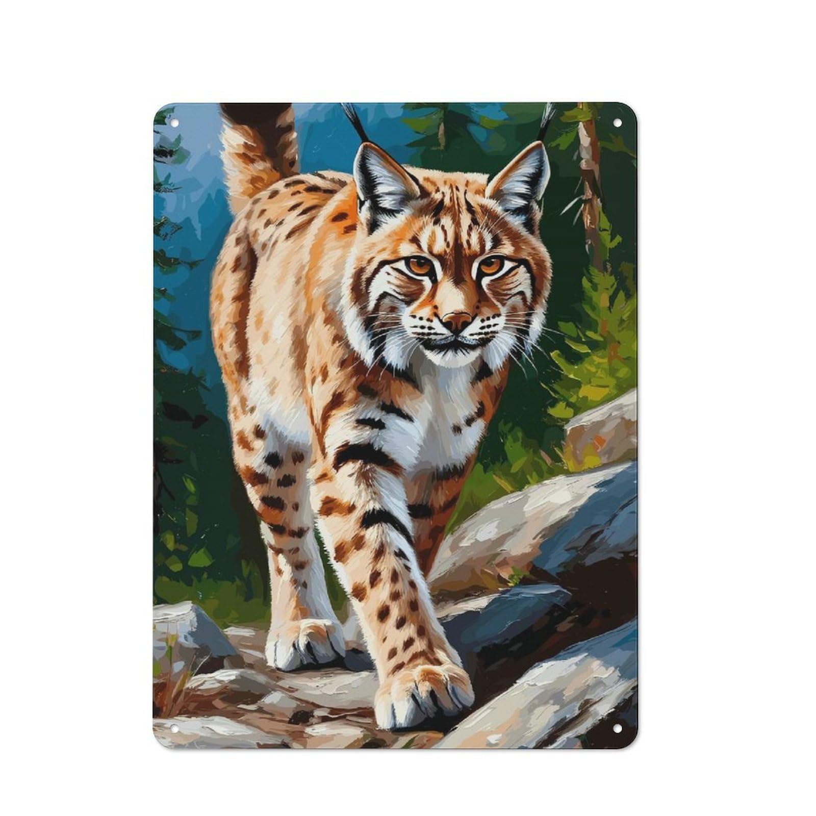 Junmoney Lynx Portrait In Forest Rustic Tin Sign 40X30cm For Pub Or Café, For Collectors Building A Themed Wall Display